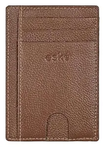eske Geniune Leather Credit Card Holder with RFID Blocking for Work,Travel | Unisex Slim Wallet | Holds Upto 6 Cards (New Tan)