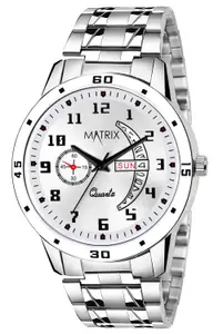 Visit the Matrix Store Matrix Blue, Black & Silver Dial, Day & Date Functioning, Stainless Steel Strap Analog Watch for Men & Women