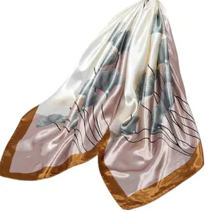 Women Floral Silk Scarf | Square Scarf for Women | Grey - 90 * 90cm