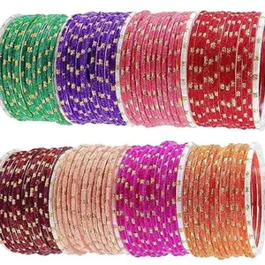 T4 Jewels (2.10 & 2.12 Size Beautiful Multicolor Green/Blue/Peach/Magenta/Red/Orange/Pink/Maroon Glass Bangles Set For Women & Girls_2.10