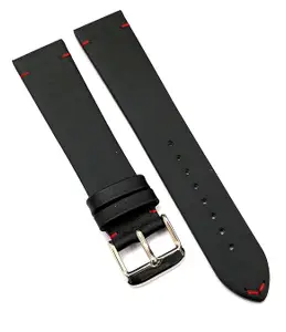20mm Genuine Leather Black Watch Band Strap for Men and Women | Comfortable and Durable Material | Silver Buckle-B9