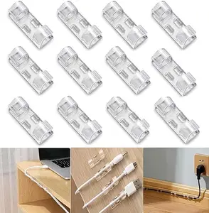 Wire Organizer Cable Management Clip Desktop Cord Hook with 3M Foam (20 Pcs), Self-Adhesive Wire Holder for Car, Office and Home Wire Organizer Accessories Office, Laptop, Computer (Transparent)