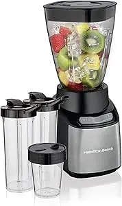 Hamilton Beach Stay Or Go Blender, 1L Jar, 250ml Jar For Grinding, Two 500 ml Portable Cups For Smoothies, Shatterproof Tritan Jars, 250 Watts, 52400-Sau, 2 Year Limited Warranty