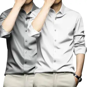 Visit the DEELMO Store DEELMO Combo of Men's Stylish Solid Satin Casual Shirt for Men Full Sleeves| Poly Satin Silk Shirt Pack of 2