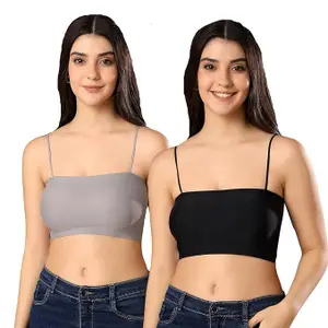 Women Pack of 2 Lightly Padded Camisole Spaghetti Strap Seamless Bralette (Removable Pads) Stretchy Wire Free Crop Tank Top