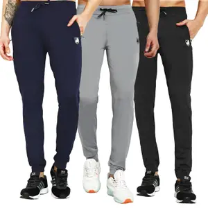 Visit the RynoGear Store RynoGear Regular fit Stretchable Track Pants Combo with Zipper Pockets (Pack of 3)