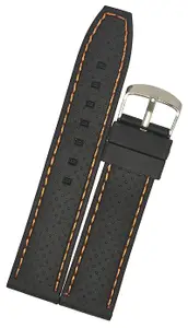 SURU® 22MM Elite Dotted Yellow Nylon Stitch Silicone Watch Strap/Watch Band (Colour- Black/Width- 22mm) (Size Guide in 3rd Image) T194