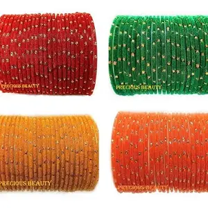 Precious Beauty Four-color bangle set for women and girls Glass Velvet Dot (Set of 96)