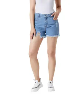 Visit the Miss Chase Store Miss Chase Women's Regular High Rise Above Knee Stretchable Denim Shorts