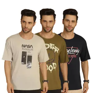 Visit the Mack Jonney Store Mack Jonney Printed Oversized Fit Round Neck Cotton Half Sleeves Tshirt for Men(Pack of 3)-MACK635126