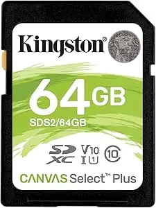 Kingston 64GB SDHC Canvas Select Plus 100MB/s Read Class 10 UHS-I U1 V10 Memory Card (SDS2/64GB)
