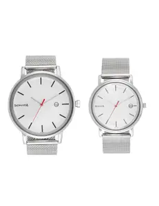 Visit the Sonata Store Sonata Quartz Analog with Date White Dial Metal Strap Watch for Couple-NS713187029SM01P