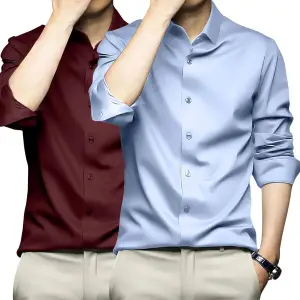 Visit the DEELMO Store DEELMO Combo of Men's Stylish Solid Satin Casual Shirt for Men Full Sleeves| Poly Satin Silk Shirt Pack of 2