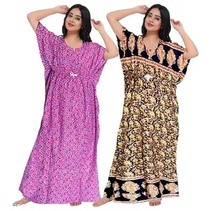 Women's Floral Print Cotton Nighty, Short Sleeve, HC-B632_4XL Multicolour
