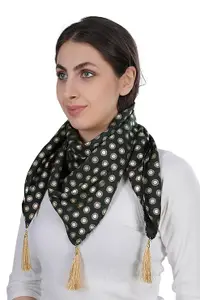 Teemoods Women's Printed Scarf - Lightweight Polyester Blend, Ethnic Design, 100x100cm Large Square Headscarf with Tassels, Fashionable Head Wrap
