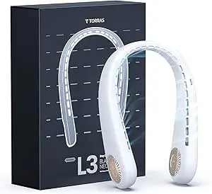 TORRAS L3 Portable Neck Fan 360° Cooling Fan 8H Using Wearable Bladeless Neck Fans Personal Neck Fan 4000 mAh Rechargeable Fan for Travel/Home/Off 3 Speeds Cooler