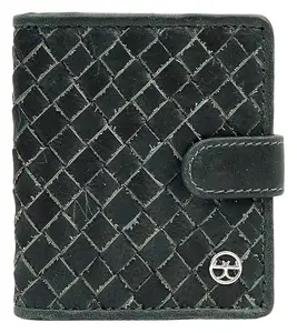 eske Helmutt Leather RFID Card Holder Wallet for Men | Braided Design | Snap Closure | 9 Card Slots, ID Slot | Slim Bifold Vintage Front Pocket Wallet (Ocean)