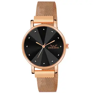Visit the LOUIS DEVIN Store LOUIS DEVIN Rose Gold Plated Mesh Chain Analog Wrist Watch for Women (Blue/Green/Brown/Black Dial) | LD-RG173
