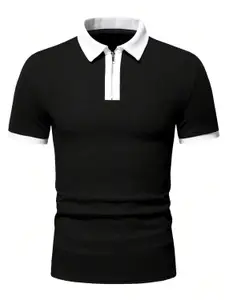 TAGDO Men's Waffle Knitted Polo Neck Regular Fit Tees