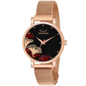 Visit the LOUIS DEVIN Store LOUIS DEVIN Rose Gold Plated Mesh Chain Analog Wrist Watch for Women (Black/Blue/Rose Gold Dial) | RG162