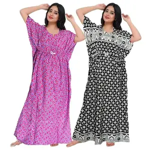 Women's Floral Print Cotton Nighty, Short Sleeve, HC-B89_Free Size Multicolour