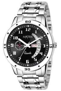 Visit the Matrix Store Matrix Blue, Black & Silver Dial, Day & Date Functioning, Stainless Steel Strap Analog Watch for Men & Women