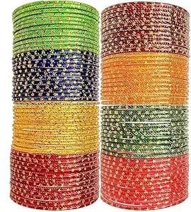 Shubhpriya Mart Multicolor Glass Bangle Set of 96 – Traditional Indian Jewelry for Women & Girls