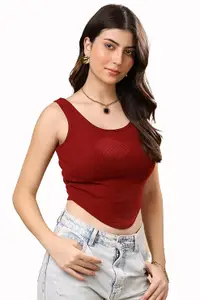 KEX Women’s Solid Slim Fit Ribbed Spaghetti Strap Top – V-Cut Round Neck