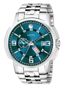 Visit the Matrix Store Matrix Black, Blue, White Dial, Day & Date Functioning, Stainless Steel Strap Analog Watch for Men & Women
