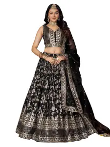 Visit the Zeel Clothing Store Zeel Clothing Women Dola Silk Semi stitched Sequins Zari Embroidered Jacquard Lehenga Choli With Dupatta (7100-Latest, Free size)