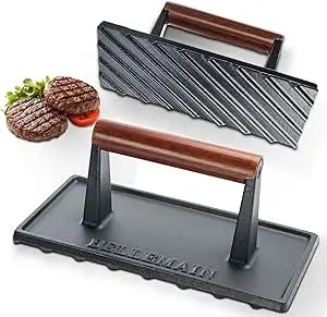 Grill Press, Heavy Duty Smooth Cast Iron Flat Grill Press Sandwich Panini Press Grill