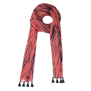 Stylish, Trendy, Brown Floral Printed Chiffon Tassel Scarf, Stole for Girls & Women