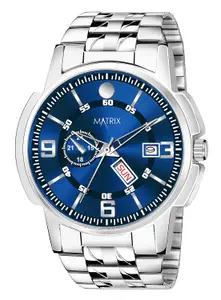 Visit the Matrix Store Matrix Black, Blue, White Dial, Day & Date Functioning, Stainless Steel Strap Analog Watch for Men & Women