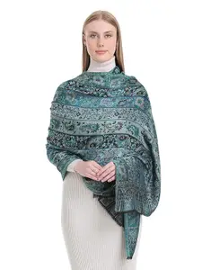 EH Reversible (dual side use) Pashmina stole, 8 color kani weave, STRIPED floral & paisley Stole, Scarf, Wrap