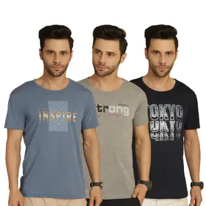 Visit the Mack Jonney Store Mack Jonney Printed Round Neck Regular Fit Cotton Half Sleeves Tshirt for Men(Pack of 3)-MACK635334