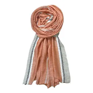 Scarf for Women Stylish Pleated Cotton with Woven Border | Hijab Scarf | Stole | Soft, Lightweight, and Latest Scarves | 77 x 33 Inches