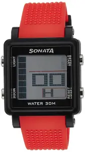 Visit the Sonata Store SF Digital Red Plastic Strap Watch for Men - NT77043PP03