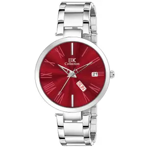 Visit the IIK COLLECTION Store IIK COLLECTION Watches for Women Round Studded Dial |Day and Date Quartz Movemnet |Long Battery Life|Stainless Steel Bracelet Chain Strap|Double Lock Clasp Safety Watches for Girls