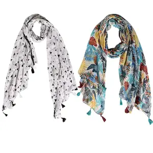 Printed Combo Scarfs for Girl's, Ladies and Women Light Weight and Soft Poly Cotton Fabric Scarves (Multicolor,S06-(Pack of 2)