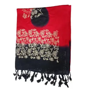 (Pack of 1) Women's Stylish Printed Stole | Red & Black Gradient | Heart & Floral Design | Soft & Lightweight | Trendy Fashion Scarf