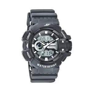 Visit the SF Store SF Quartz Analog Digital Black Dial Black PU Strap Watch for Men - NT77118PP01W