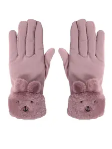 FabSeasons Winter Gloves For Girls & Women, with faux fur on the inner for cold weather, Touchscreen enabled finger