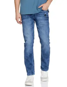 Visit the The Indian Garage Co Store The Indian Garage Co Men Slim Straight Fit Solid Mid-Rise Stretchable Jeans