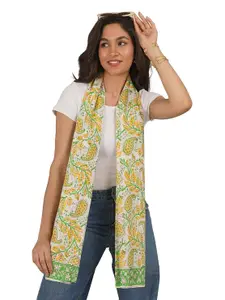 Green and yellow Handblock Printed Pure Cotton Scarf 71' x 21 Inches