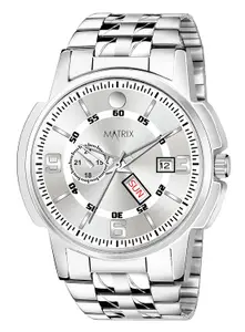 Visit the Matrix Store Matrix Black, Blue, White Dial, Day & Date Functioning, Stainless Steel Strap Analog Watch for Men & Women