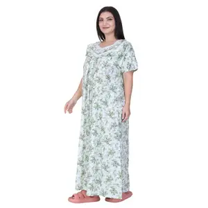 Redglo Cotton Floral Printed Full Length Night Gown | Nighty for Women | Ladies Nightwear
