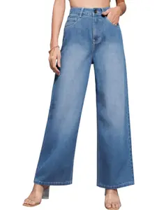 Visit the Miss Chase Store Miss Chase Women's Wide-Leg High-Rise Regular-Length Stretchable Shaping Denim Jeans