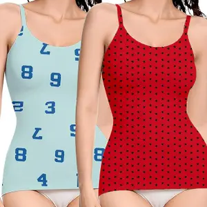 MYO Women’s Printed Cotton Camisole Top – Stylish Sleeveless Spaghetti Tank, Trendy Crop Vest for Girls & Ladies, Summer Casual Wear,Comfortable Regular Wear-Pack of 2