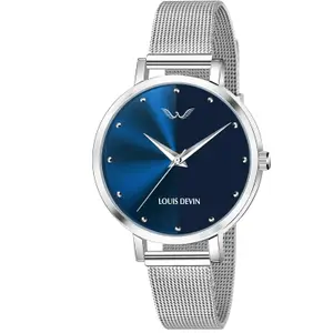 Visit the LOUIS DEVIN Store LOUIS DEVIN LD-L144-BLU-CH Mesh Blue Dial Silver Band Stainless Steel Chain Analog Wrist Watch for Women