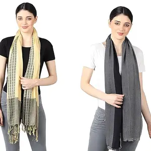 Flyer Women's stole/scarf Colour- Yellow & Black & Blue & Grey & Purple & Pink soft viscose ethnic scarves pack of 2